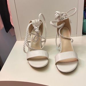 White lace up heel